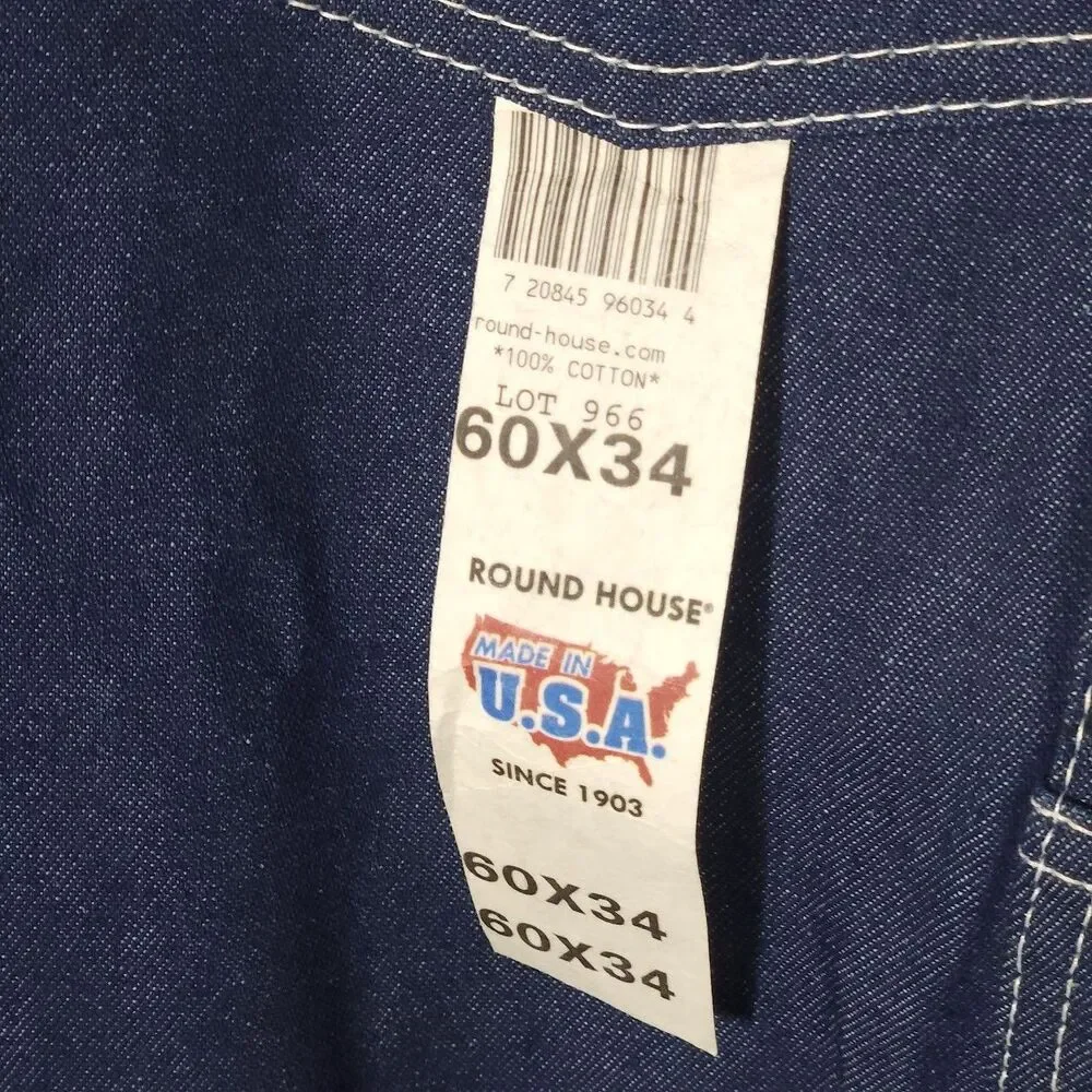NWT Mens Round House Denim Jeans Carpenter Bib Overalls Sz 60X34 USA Made 5XL